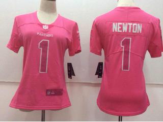 Women Carolina Panthers 1 Cam Newton Football Jersey Legend Pink Red