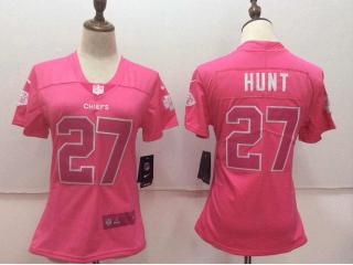 Women Kansas City Chiefs 27 Kareem Hunt Football Jersey Legend Pink Red