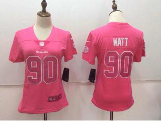 Women Pittsburgh Steelers 90 T.J. Watt Football Jersey Legend Pink Red