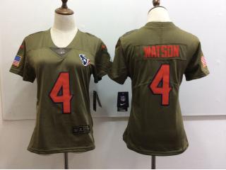 Women Houston Texans 4 Deshaun Watson Olive Salute To Service Limited Jersey Orange Word