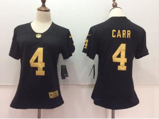 Women Oakland Raiders 4 Derek Carr Football Jersey Legend Black Gold Word