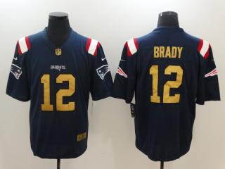New England Patriots 12 Tom Brady Gold Word Foodball Jersey Legend Navy Blue