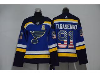 Women Adidas St. Louis Blues 91 Vladimir Tarasenko Ice Hockey Jersey Blue National flag