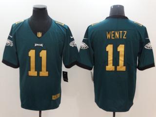 Philadelphia Eagles 11 Carson Wentz Football Jersey Legend Green Gold Word