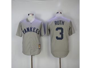 New York Yankees 3 Babe Ruth Baseball Jersey Gray Retro