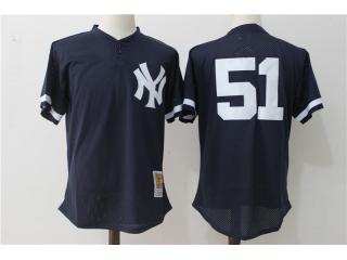 New York Yankees 51 Bernie Williams Baseball Jersey deep blue and retro cave cloth