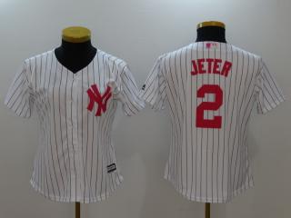 Women New York Yankees 2 Derek Jeter Baseball Jersey White
