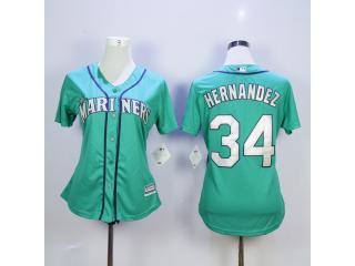 Women Seattle Mariners 34 Felix Hernandez Baseball Jersey Green Fan version