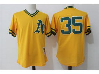 Oakland Athletics 35 Rickey Henderson Baseball Jersey Yellow retro net eye