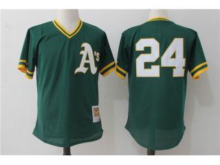 Oakland Athletics 24 Rickey Henderson Baseball Jersey Green retro net eye