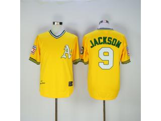 Oakland Athletics 9 Reggie Jackson Baseball Jersey Yellow Retro