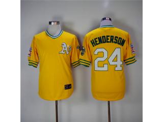 Oakland Athletics 24 Rickey Henderson Baseball Jersey Yellow Retro