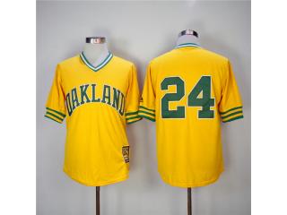 Oakland Athletics 24 Rickey Henderson Baseball Jersey Yellow Retro