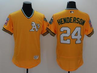 Oakland Athletics 24 Rickey Henderson Flexbase Baseball Jersey Yellow