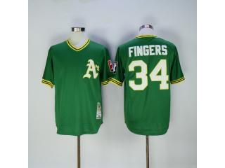 Oakland Athletics 34 Rollie Fingers Baseball Jersey Green Retro