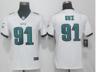 Women Philadelphia Eagles 91 Fletcher Cox Football Jersey Legend White