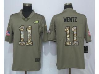 Philadelphia Eagles 11 Carson Wentz Olive Camo 2017 Salute to Service Limited Jersey