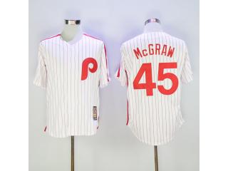 Philadelphia Phillie 45 Tug McGraw Baseball Jersey White red stripes Retro