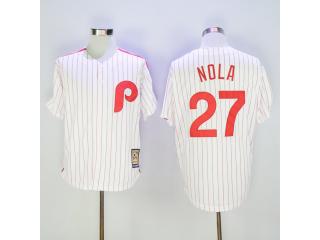 Philadelphia Phillie 27 Aaron Nola Baseball Jersey White red stripes Retro
