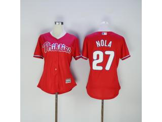 Women Philadelphia Phillie 27 Aaron Nola Baseball Jersey Red
