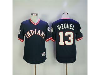 Cleveland indians 13 Omar Vizquel Baseball Jersey Navy Blue Retro Elite