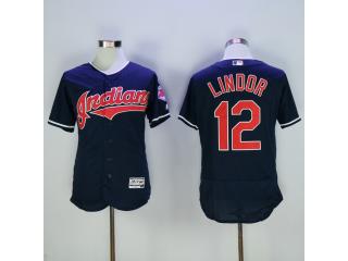 Cleveland indians 12 Francisco Lindor Flexbase Baseball Jersey Navy Blue