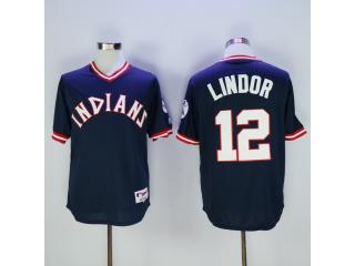 Cleveland indians 12 Francisco Lindor Baseball Jersey Navy Blue Retro