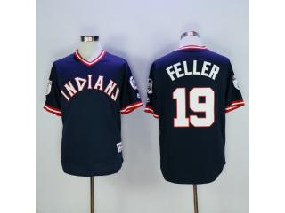 Cleveland indians 19 Bob Feller Baseball Jersey Navy Blue Retro