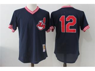 Cleveland indians 12 Francisco Lindor Baseball Jersey Deep blue and retro cave cloth