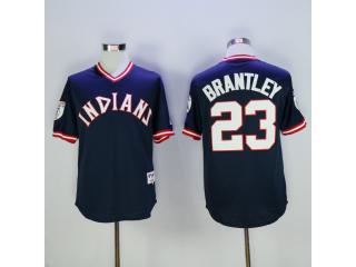 Cleveland indians 23 Michael Brantley Baseball Jersey Navy Blue Retro