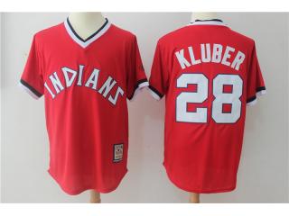 Cleveland indians 28 Corey Kluber Baseball Jersey Red Retro