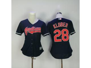 Women Cleveland indians 28 Corey Kluber Baseball Jersey Navy Blue