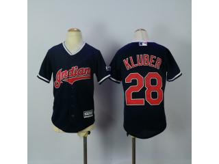 Youth Cleveland indians 28 Corey Kluber Baseball Jersey Navy Blue