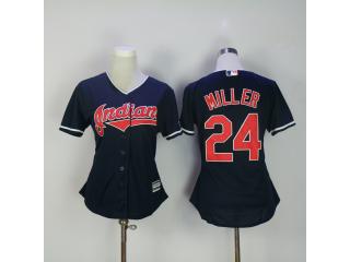 Women Cleveland indians 24 Andrew Miller Baseball Jersey Navy Blue