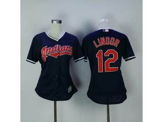 Women Cleveland indians 12 Francisco Lindor Baseball Jersey Navy Blue