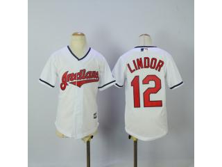 Youth Cleveland indians 12 Francisco Lindor Baseball Jersey White