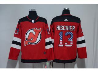 Adidas New Jersey Devils 13 Nico Hischier Ice Hockey Red National flag