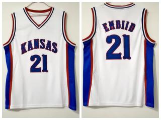 NCAA University of Kansas 21 Joel Embiid New Jersey white double embroidery