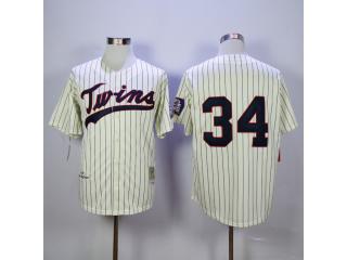 Minnesota Twins 34 Kirby Puckett Baseball Jersey Beige Retro