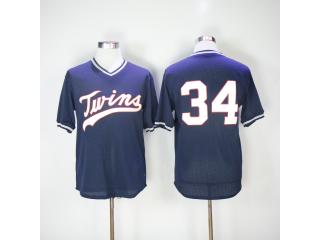 Minnesota Twins 34 Kirby Puckett Baseball Jersey Deep blue retro net eye