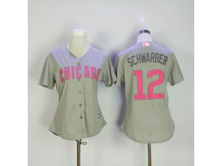 Women Chicago Cubs 12 Kyle Schwarber Baseball Jersey Gray Mother's Edition