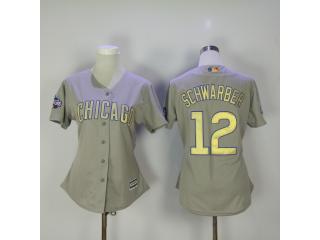 Women Chicago Cubs 12 Kyle Schwarber Baseball Jersey Gray Champion