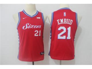 Youth 2017-2018 Nike Philadelphia 76ers 21 Joel Embiid Basketball Jersey Red Fan Edition