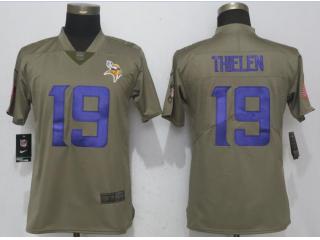 Women Minnesota Vikings 19 Adam Thielen Olive Salute To Service Jersey