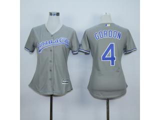 Women Kansas City Royals 4 Alex Gordon Baseball Jersey Gray