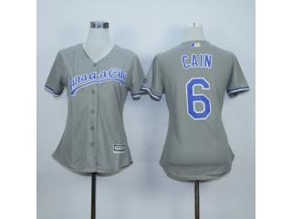 Women Kansas City Royals 6 Lorenzo Cain Baseball Jersey Gray