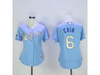 Women Kansas City Royals 6 Lorenzo Cain Baseball Jersey Light Blue Champion