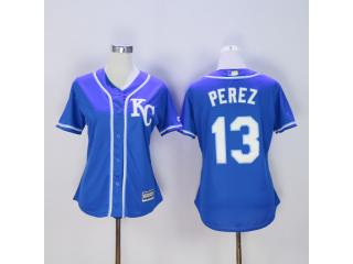 Women Kansas City Royals 13 Salvador Perez Baseball Jersey Blue