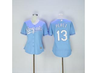 Women Kansas City Royals 13 Salvador Perez Baseball Jersey Light Blue