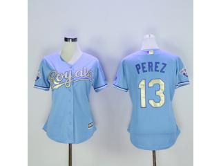 Women Kansas City Royals 13 Salvador Perez Baseball Jersey Light Blue Champion